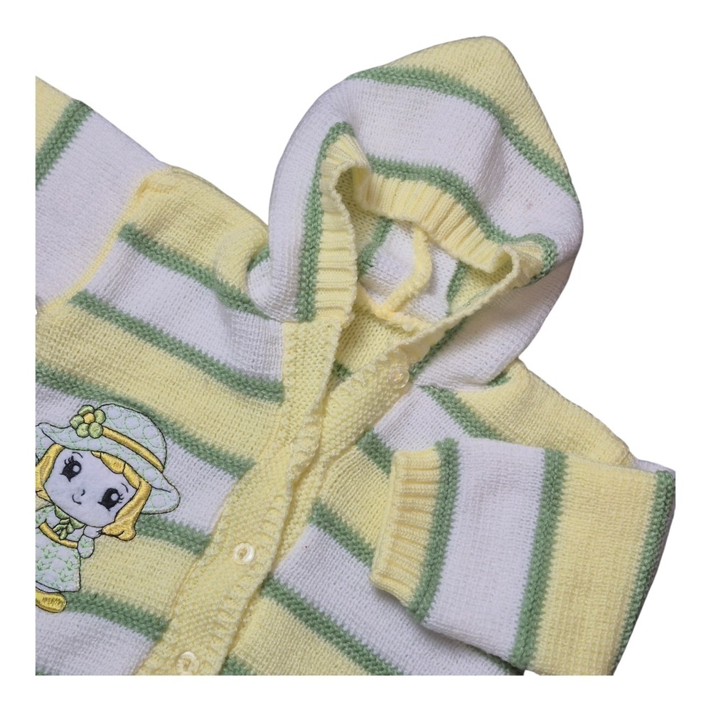 VTG‎ Handmade Girls 3T Hooded Knit Cardigan Sweater Sunbonnet Sue Holly Hobbie